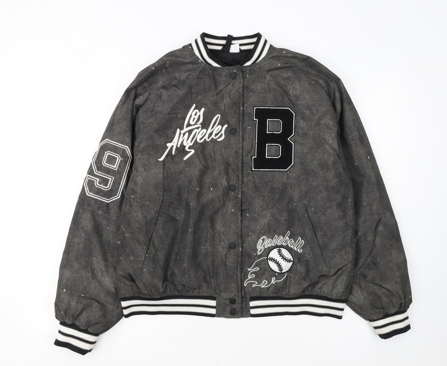 H&M Divided Women's Black Varsity Baseball Jacket Size 8 Polyester