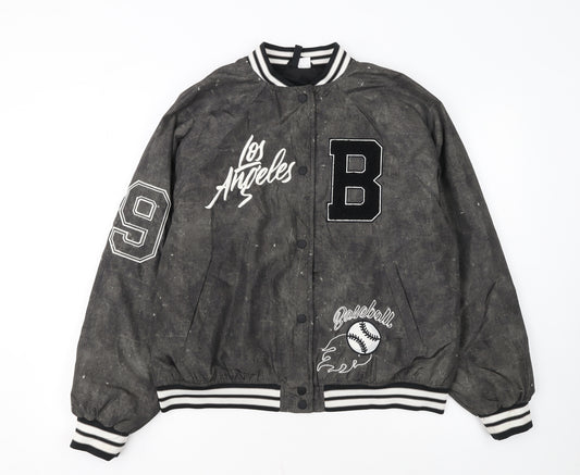 H&M Divided Women's Black Varsity Baseball Jacket Size 8 Polyester