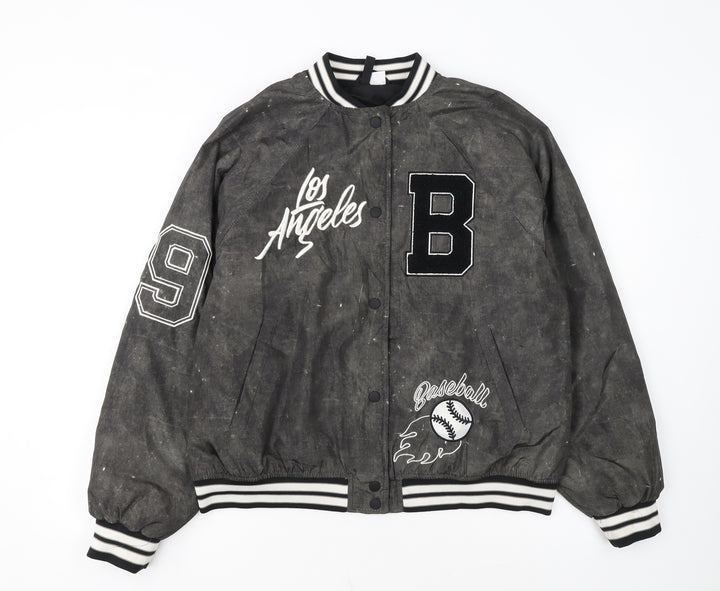 H&M Divided Women's Black Varsity Baseball Jacket Size 8 Polyester