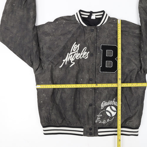 H&M Divided Women's Black Varsity Baseball Jacket Size 8 Polyester