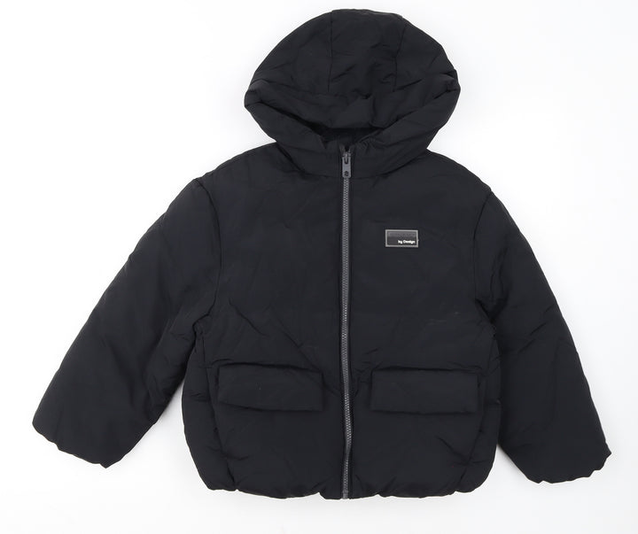 Marks and Spencer Boys Black Hooded Puffer Jacket 8-9 Years Winter Coat