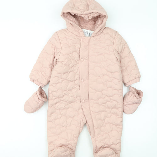 Marks and Spencer Unisex Baby Pink 9-12M Quilted Hooded Snowsuit