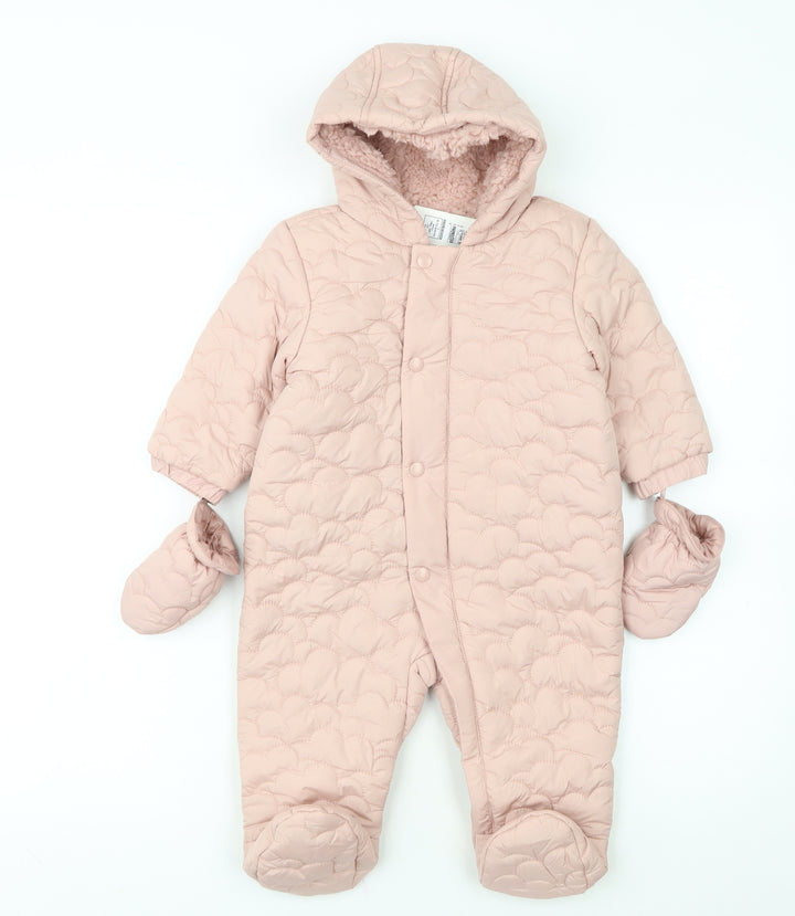 Marks and Spencer Unisex Baby Pink 9-12M Quilted Hooded Snowsuit