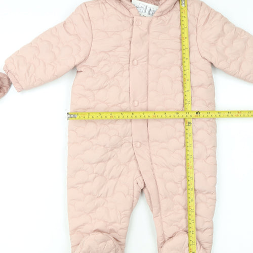 Marks and Spencer Unisex Baby Pink 9-12M Quilted Hooded Snowsuit