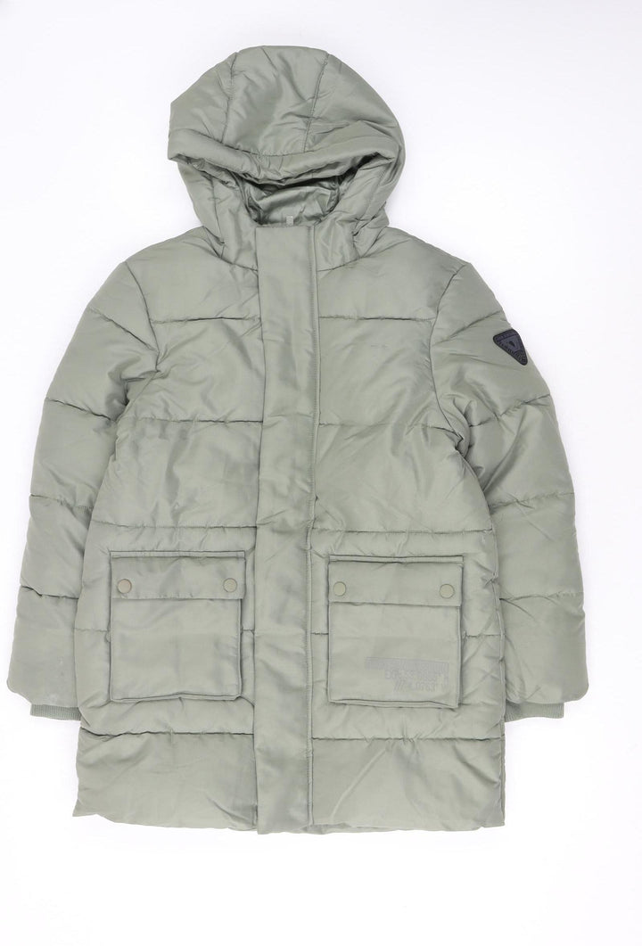 Marks and Spencer Boys Green Puffer Jacket 9-10 Years Hooded Mid-Length