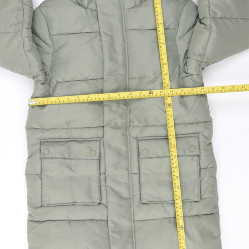 Marks and Spencer Boys Green Puffer Jacket 9-10 Years Hooded Mid-Length
