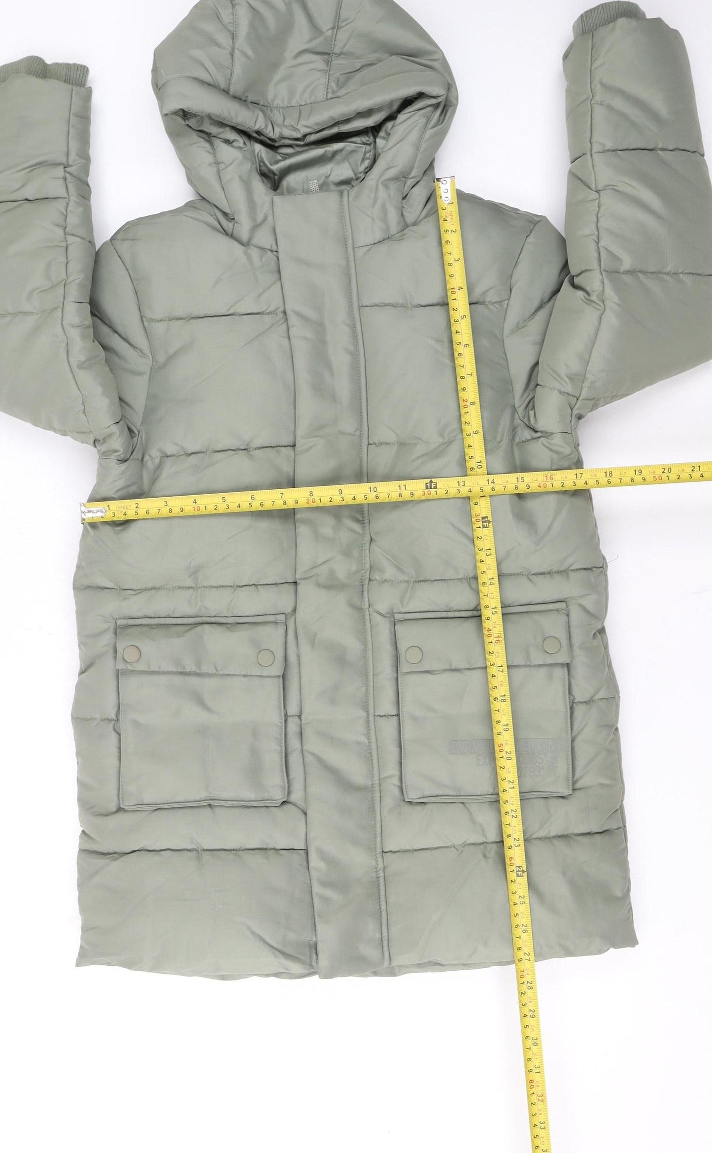 Marks and Spencer Boys Green Puffer Jacket 9-10 Years Hooded Mid-Length