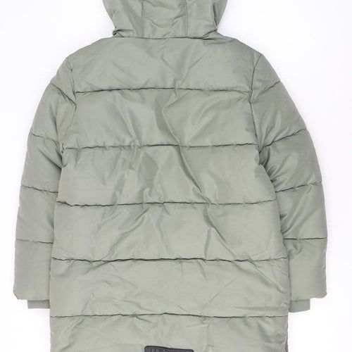 Marks and Spencer Boys Green Puffer Jacket 9-10 Years Hooded Mid-Length