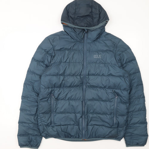 Jack Wolfskin Men's Blue Hooded Puffer Jacket Size M 40 in Hiking Outdoor