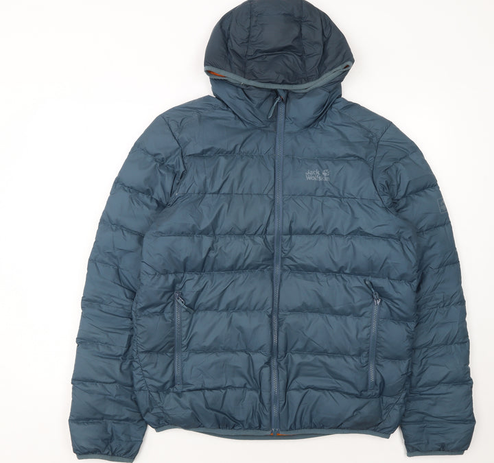 Jack Wolfskin Men's Blue Hooded Puffer Jacket Size M 40 in Hiking Outdoor