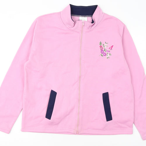 Anne Lançay Women's Pink Full Zip Embroidered Fleece Jacket UK 18/20