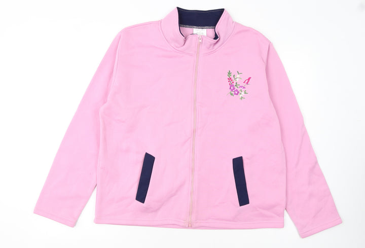 Anne Lançay Women's Pink Full Zip Embroidered Fleece Jacket UK 18/20