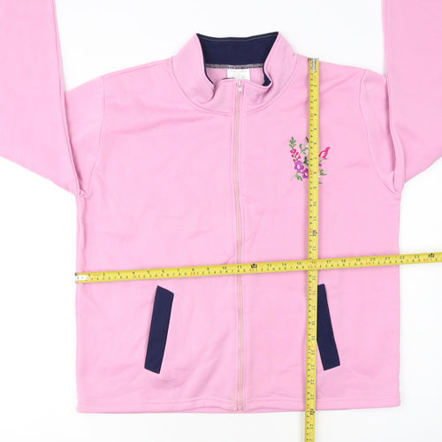 Anne Lançay Women's Pink Full Zip Embroidered Fleece Jacket UK 18/20
