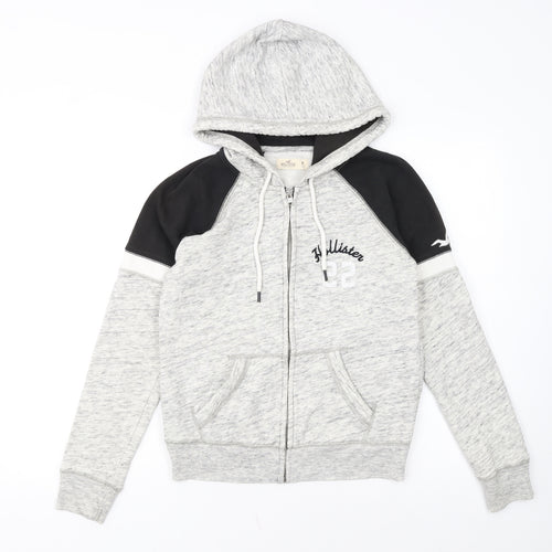 Hollister Women’s Grey & Black Full Zip Hoodie M Cotton Blend