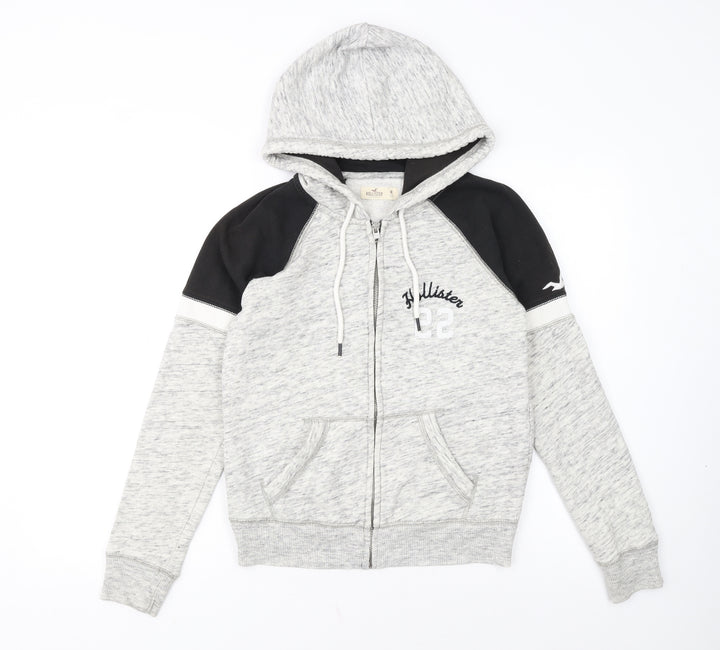 Hollister Women’s Grey & Black Full Zip Hoodie M Cotton Blend