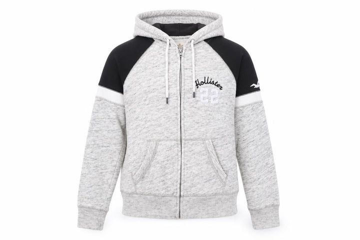 Hollister Women’s Grey & Black Full Zip Hoodie M Cotton Blend