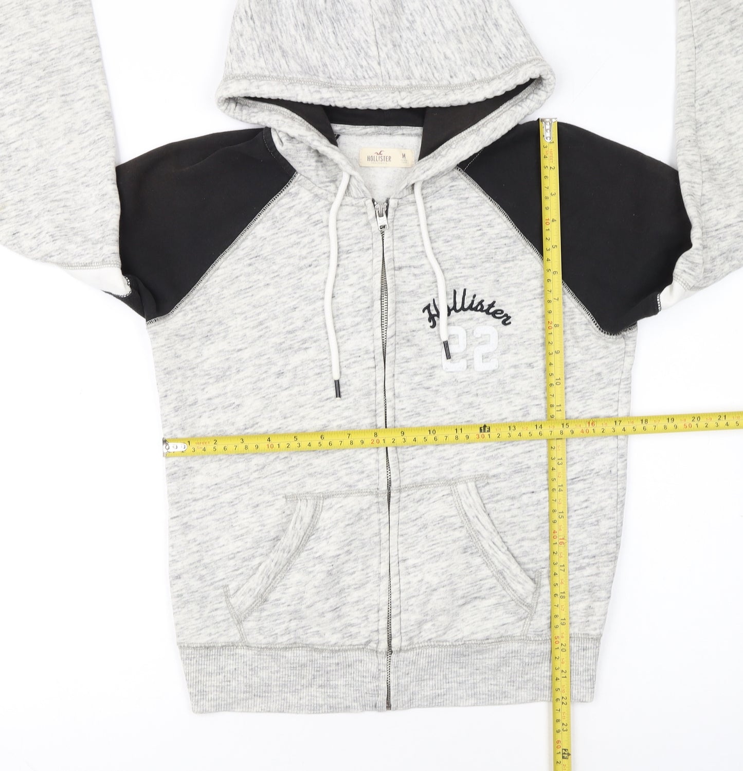 Hollister Women’s Grey & Black Full Zip Hoodie M Cotton Blend