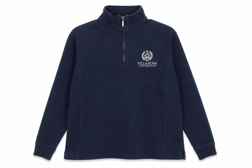 Front view of JanSport Women’s Navy 1/4 Zip Pullover Sweatshirt, size L, Cotton Blend