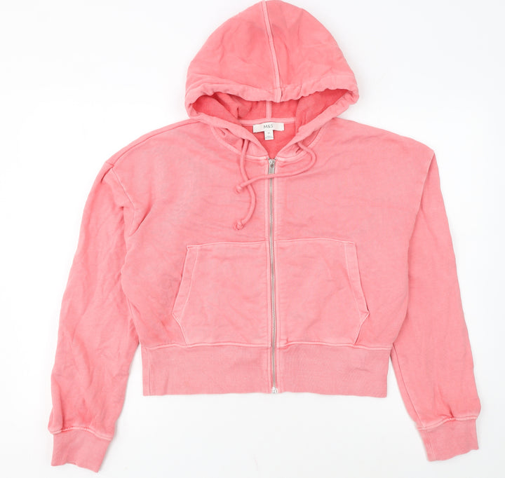 Marks and Spencer Womens Pink XS Full Zip Hoodie Cotton Blend