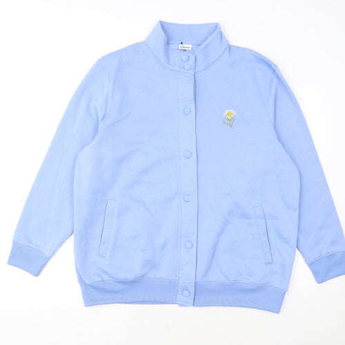 Damart Women Blue Button Sweatshirt L 18/20 Embroidered Floral