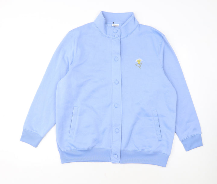 Damart Women Blue Button Sweatshirt L 18/20 Embroidered Floral
