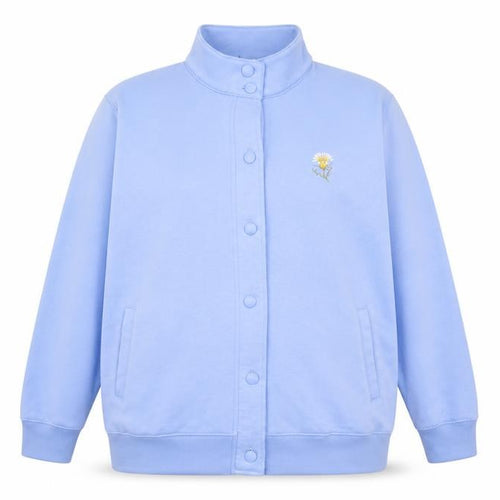 Damart Women Blue Button Sweatshirt L 18/20 Embroidered Floral