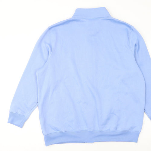 Damart Women Blue Button Sweatshirt L 18/20 Embroidered Floral