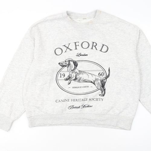 H&M Women Grey Oxford Dog Print Pullover Sweatshirt M