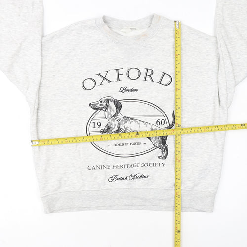 H&M Women Grey Oxford Dog Print Pullover Sweatshirt M