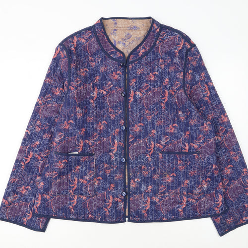 Patra Womens Blue Floral Quilted Cotton Jacket 2XL