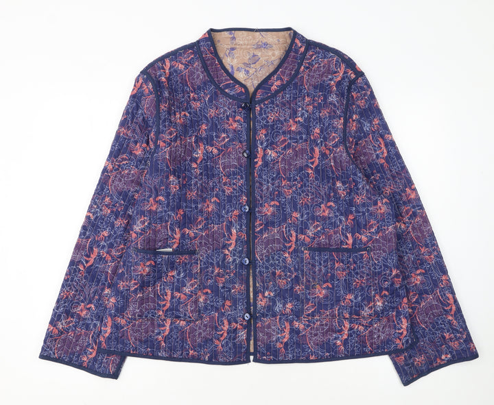 Patra Womens Blue Floral Quilted Cotton Jacket 2XL