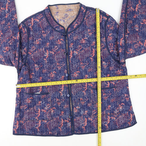Patra Womens Blue Floral Quilted Cotton Jacket 2XL