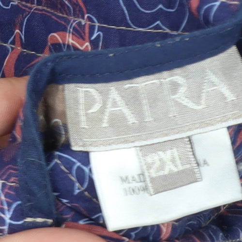 Patra Womens Blue Floral Quilted Cotton Jacket 2XL