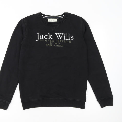 Jack Wills Boys Black Crew Neck Pullover Sweatshirt 12-13 Years