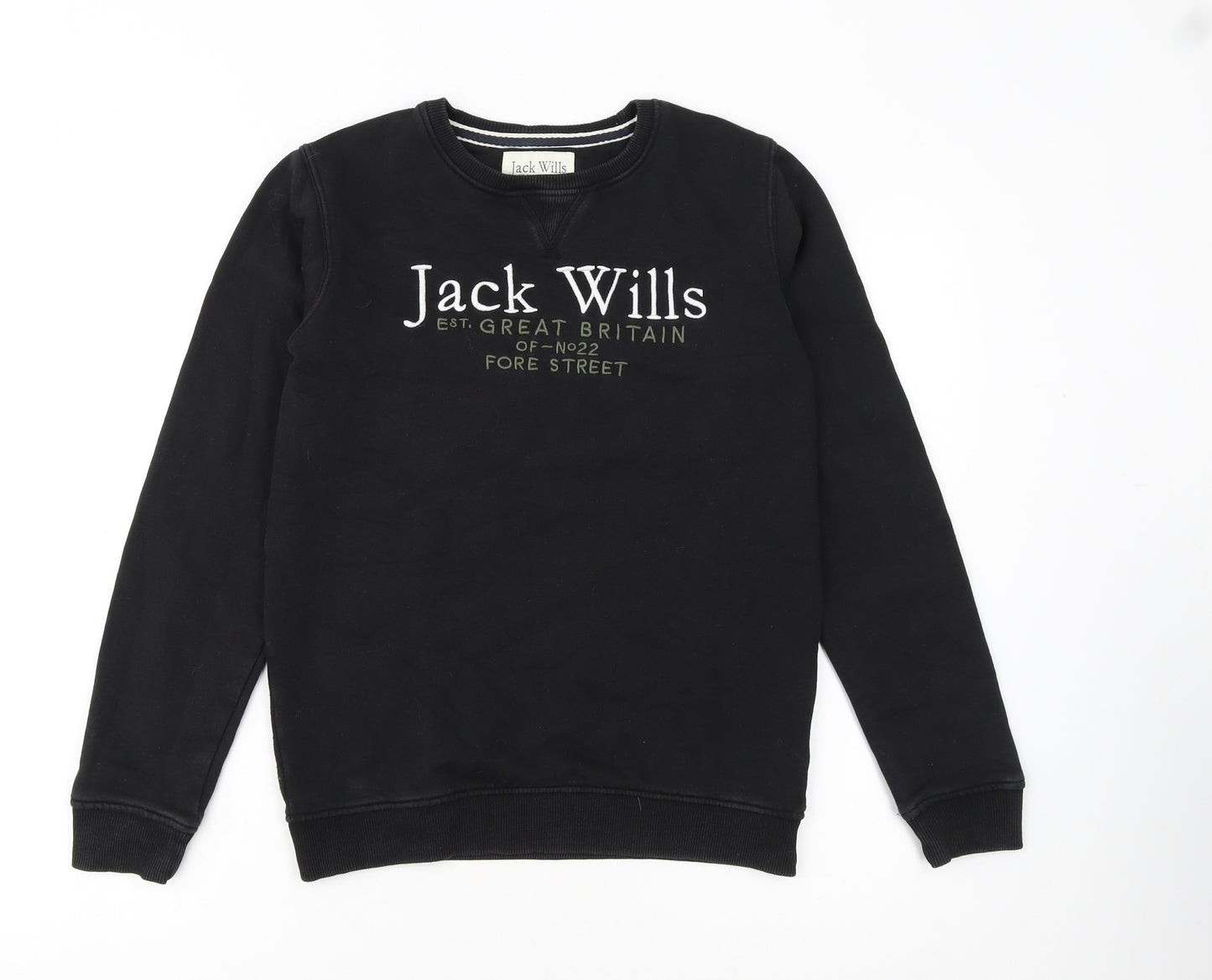 Jack Wills Boys Black Crew Neck Pullover Sweatshirt 12-13 Years