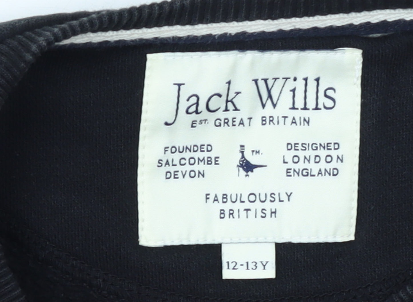 Jack Wills Boys Black Crew Neck Pullover Sweatshirt 12-13 Years