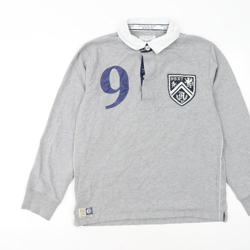 Next Boys Grey Rugby Polo Shirt Long Sleeve 14 Years Cotton Blend Sports Top