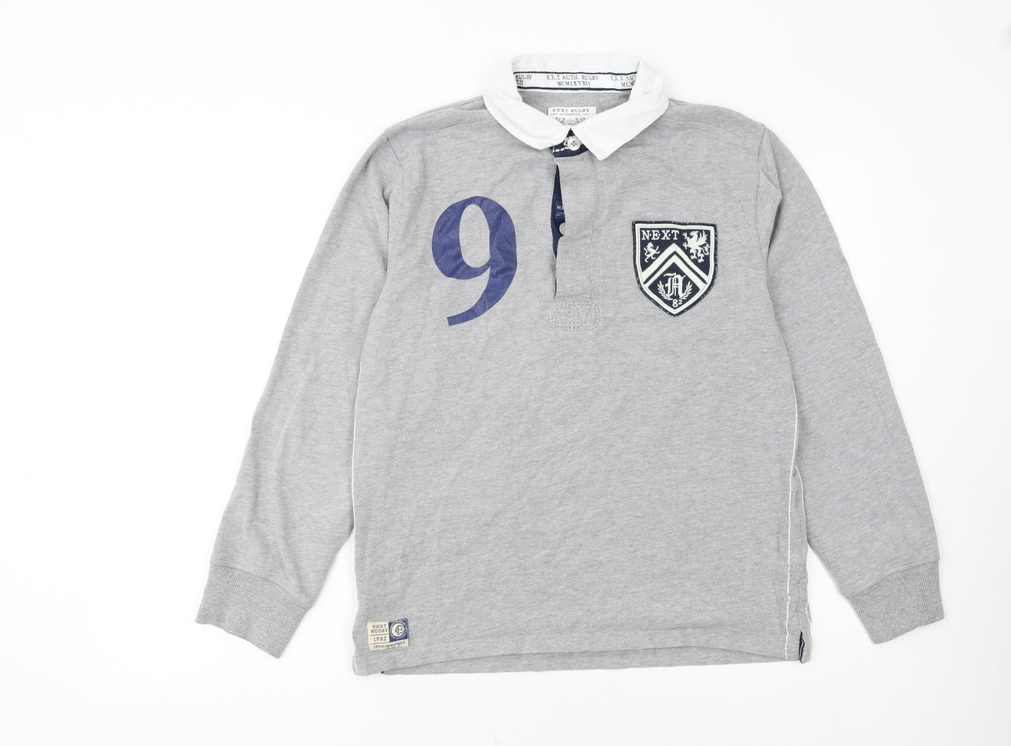Next Boys Grey Rugby Polo Shirt Long Sleeve 14 Years Cotton Blend Sports Top