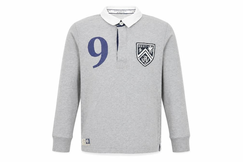 Next Boys Grey Rugby Polo Shirt Long Sleeve 14 Years Cotton Blend Sports Top
