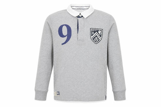 Next Boys Grey Rugby Polo Shirt Long Sleeve 14 Years Cotton Blend Sports Top