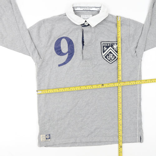 Next Boys Grey Rugby Polo Shirt Long Sleeve 14 Years Cotton Blend Sports Top