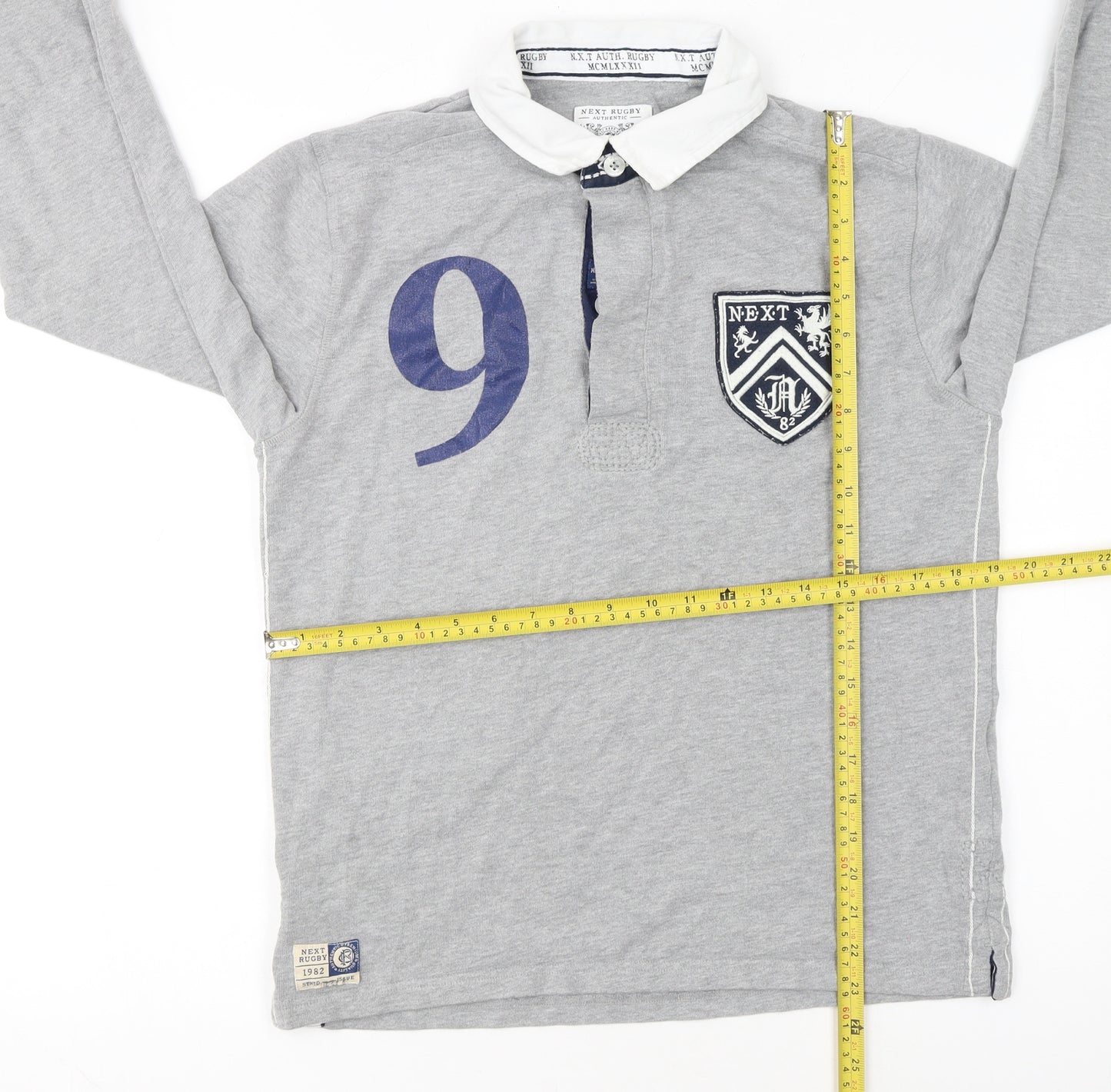 Next Boys Grey Rugby Polo Shirt Long Sleeve 14 Years Cotton Blend Sports Top
