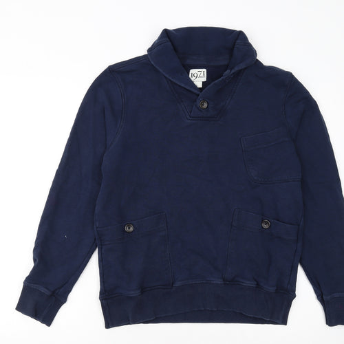 Reiss 1971 Men’s Blue Henley Sweatshirt XL Cotton Button Pocket