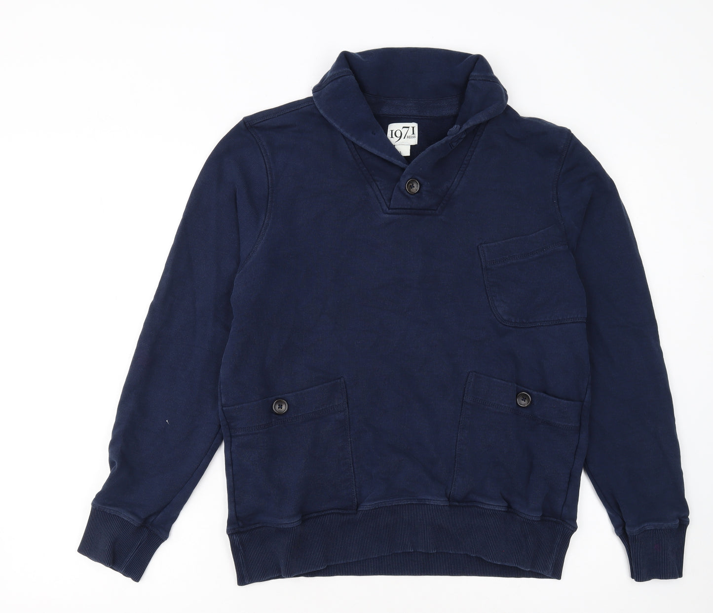 Reiss 1971 Men’s Blue Henley Sweatshirt XL Cotton Button Pocket