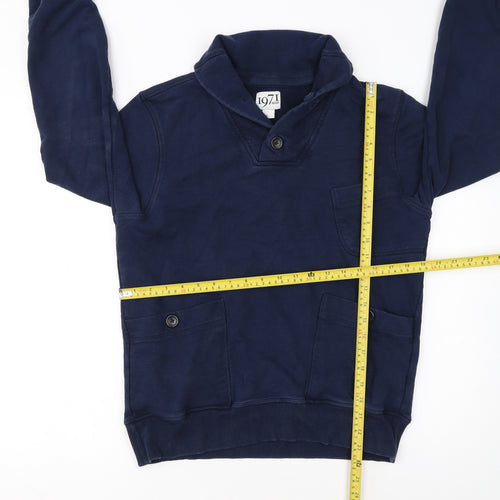 Reiss 1971 Men’s Blue Henley Sweatshirt XL Cotton Button Pocket
