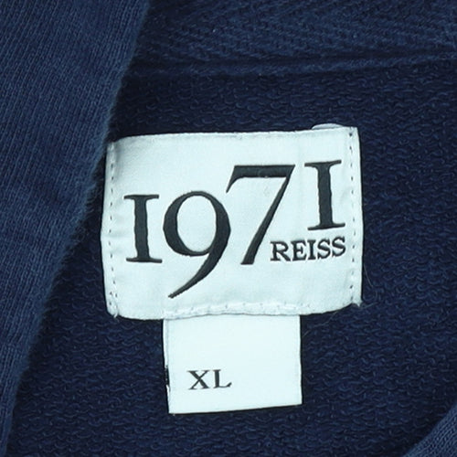 Reiss 1971 Men’s Blue Henley Sweatshirt XL Cotton Button Pocket