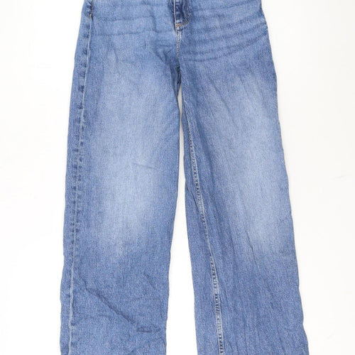 H&M Girls Blue 12-13 Years Wide-Leg Adjustable Waist High Rise Denim Jeans