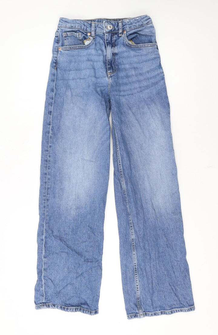H&M Girls Blue 12-13 Years Wide-Leg Adjustable Waist High Rise Denim Jeans