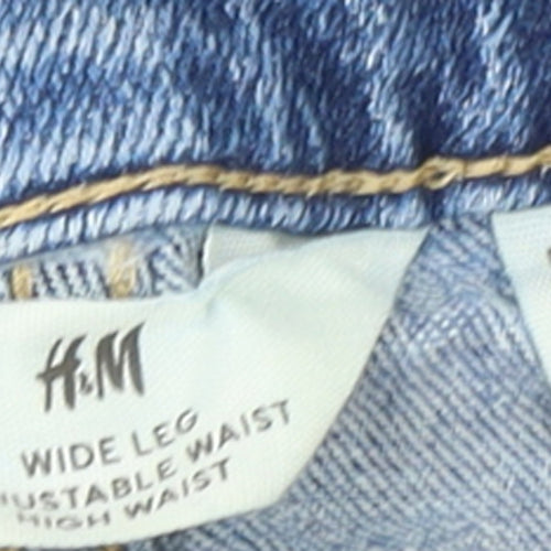 H&M Girls Blue 12-13 Years Wide-Leg Adjustable Waist High Rise Denim Jeans