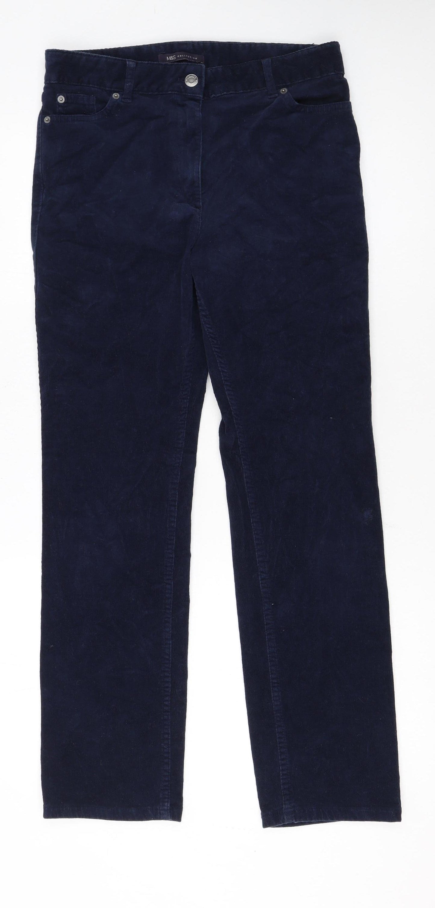 Marks and Spencer Women Blue Corduroy Chino Trousers Size 10 Regular